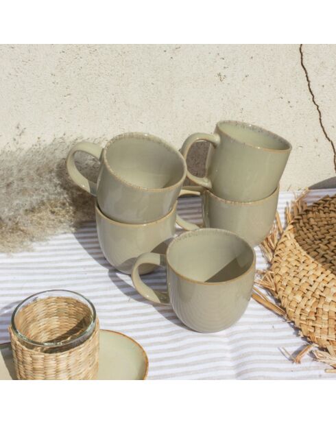 Lot de 6 mugs Dune en céramique beiges - 12,5x9 cm