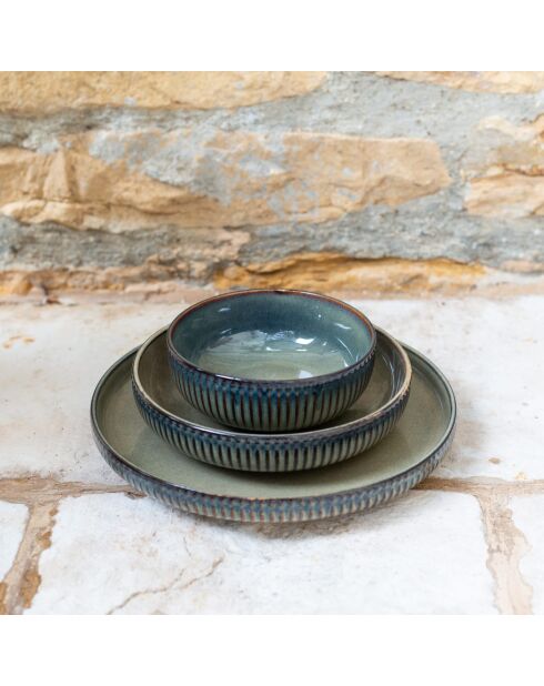 Lot de 6 assiettes creuses Terralha en céramique vert/beige - 20,2x5 cm