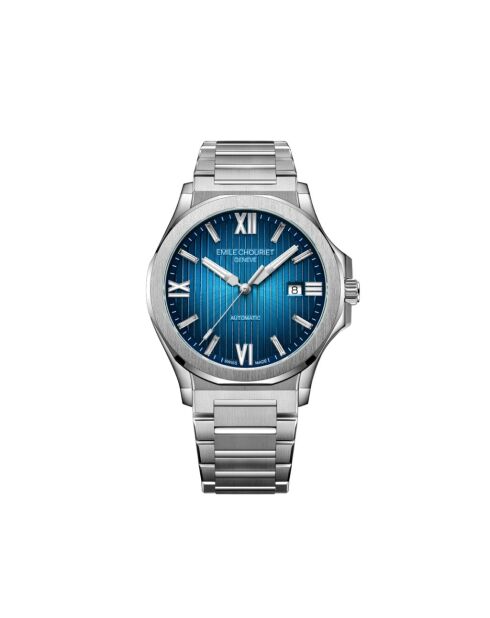 Montre mécanique homme en acier Emile N8.6 argenté/bleu