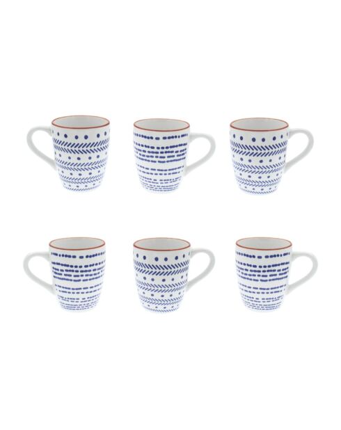 Lot de 6 mugs Santorin en porcelaine bleus - 8,3×10cm