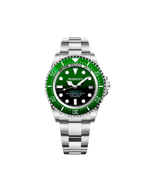 Tabarca Herren-Automatikuhr aus silber/grünem Stahl