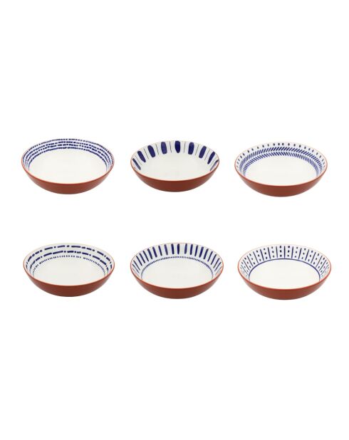 Lot de 6 assiettes creuses Santorin en porcelaine bleues - 21x6,5 cm