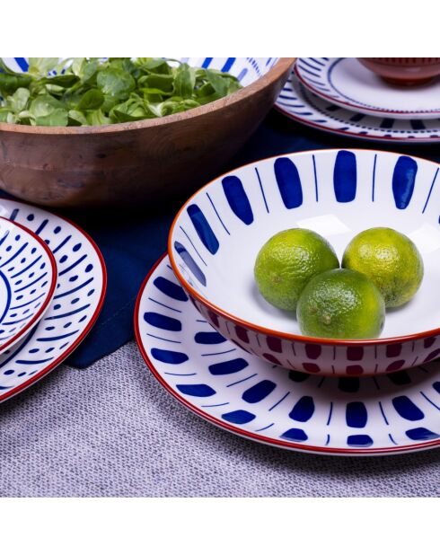 Lot de 6 assiettes creuses Santorin en porcelaine bleues - 21x6,5 cm