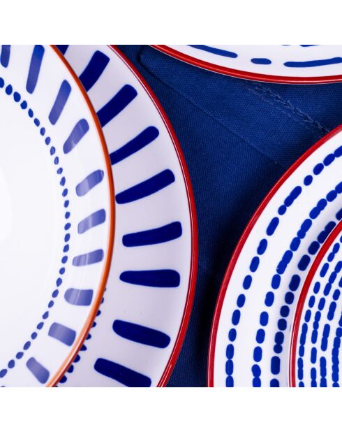 Lot de 6 assiettes creuses Santorin en porcelaine bleues - 21x6,5 cm