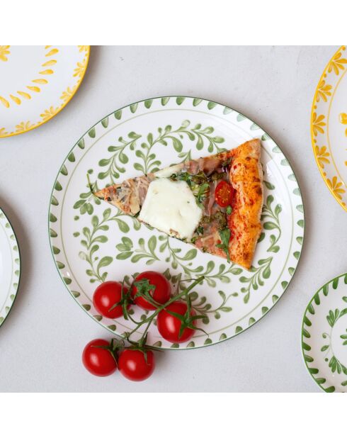 Set mit 6 großen Trattoria-Tellern aus grünem, lila/blauem Porzellan, D.27 cm