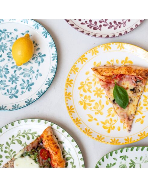 Set mit 6 großen Trattoria-Tellern aus grünem, lila/blauem Porzellan, D.27 cm