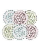 Set mit 6 großen Trattoria-Tellern aus grünem, lila/blauem Porzellan, D.27 cm