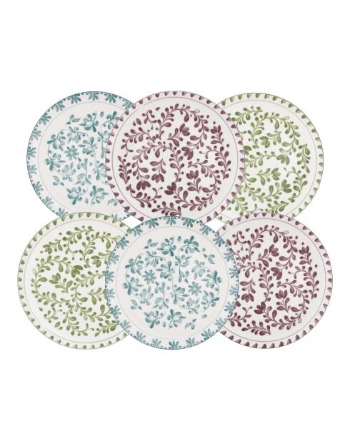 Set mit 6 großen Trattoria-Tellern aus grünem, lila/blauem Porzellan, D.27 cm