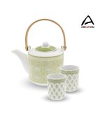 Lot de 2 tasses et 1 théière avec infuseur Soliman en porcelaine vertes - 6,5x7 cm