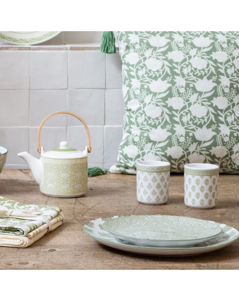 Lot de 2 tasses et 1 théière avec infuseur Soliman en porcelaine vertes - 6,5x7 cm