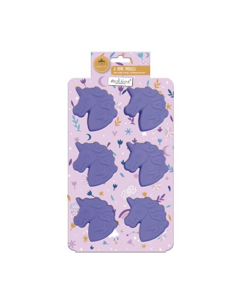 Silikonform Happy Cake 6 Mini-Einhörner, 26 x 15,9 x 3,3 cm, Violett