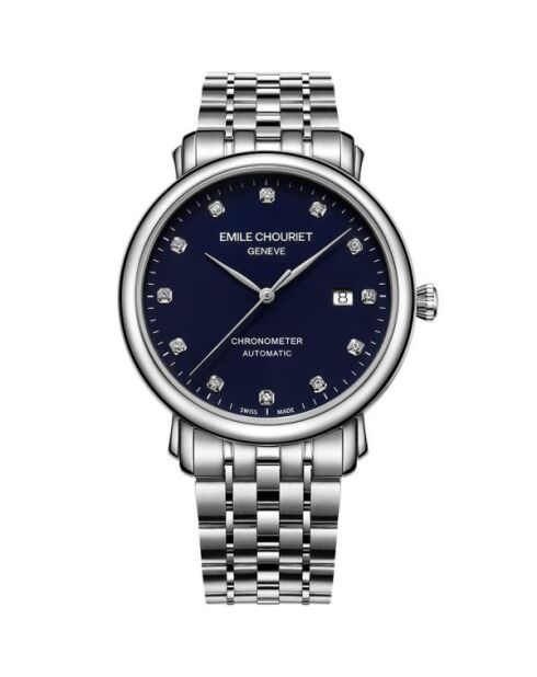 Emile 97 zilver/blauw stalen mechanisch herenhorloge