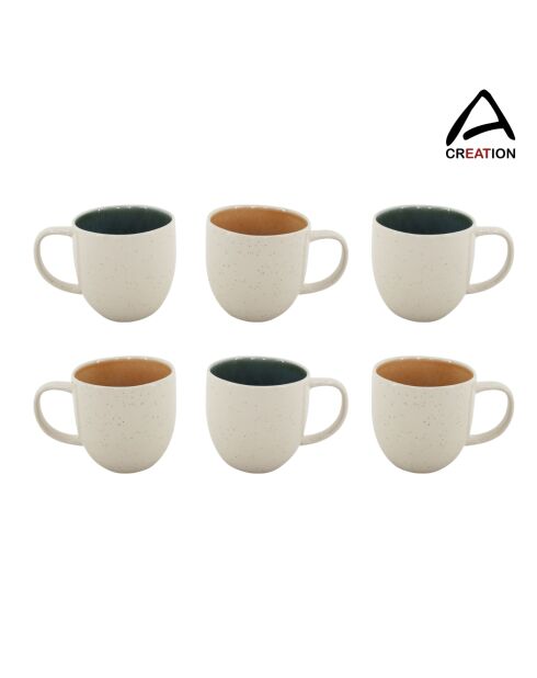 Lot de 6 mugs Coralia en porcelaine orange/vert - 12,2x9 cm