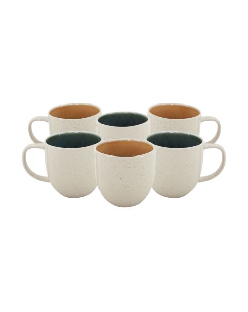 Lot de 6 mugs Coralia en porcelaine orange/vert - 12,2x9 cm