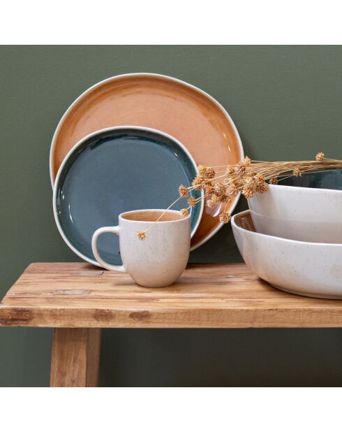 Lot de 6 mugs Coralia en porcelaine orange/vert - 12,2x9 cm