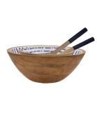 Lot de 2 saladiers + couverts Santorin en bois de manguier bleu