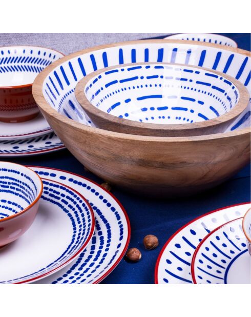 Lot de 2 saladiers + couverts Santorin en bois de manguier bleu