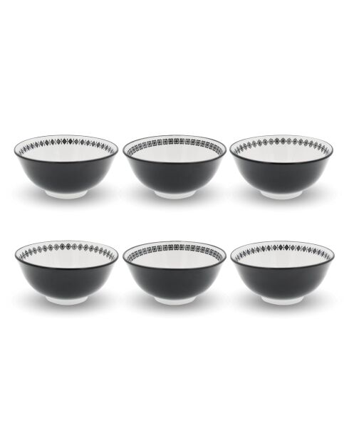 Juego de 6 cuencos medianos de porcelana negra Villa les Pins, 15,2 × 7 cm