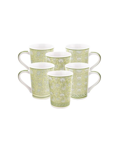Lot de 6 mugs Soliman en porcelaine verts - 9x11.5 cm