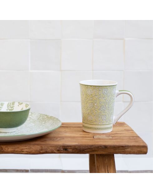 Lot de 6 mugs Soliman en porcelaine verts - 9x11.5 cm