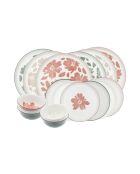 Hanae 18-teiliges Geschirrset aus rosa/beige/grünem Porzellan