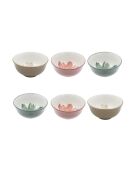 Hanae 18-teiliges Geschirrset aus rosa/beige/grünem Porzellan