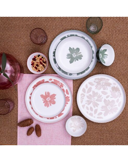 Hanae 18-teiliges Geschirrset aus rosa/beige/grünem Porzellan