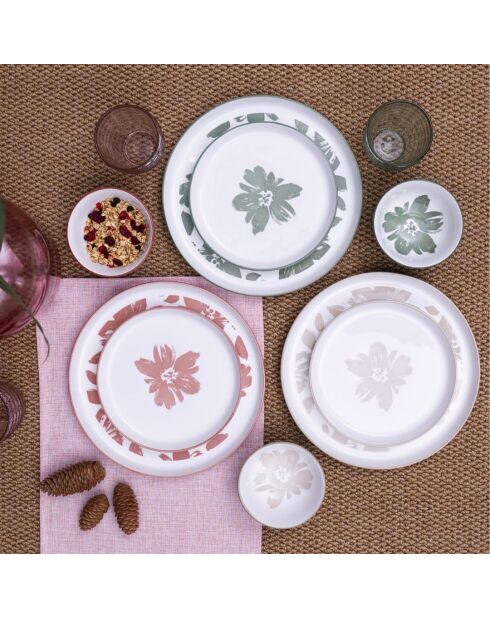 Hanae 18-teiliges Geschirrset aus rosa/beige/grünem Porzellan