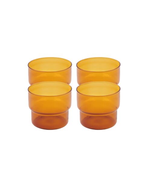 Set van 4 amberkleurige glazen in oranje glas - 280 ml