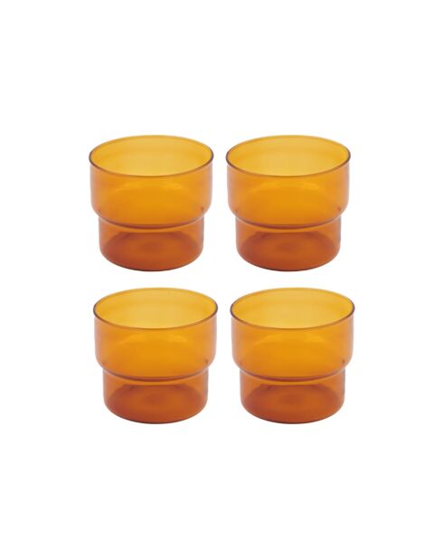 Set van 4 amberkleurige glazen in oranje glas - 280 ml