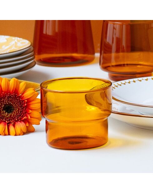 Set van 4 amberkleurige glazen in oranje glas - 280 ml