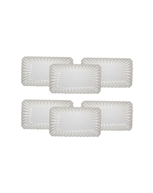 Set van 6 kleine rechthoekige witte keramische zeeschelpborden - 20,5x11,5 cm