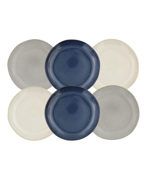 Lot de 6 grandes assiettes Oia en céramique bleues - D.26cm
