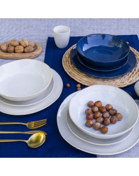 Lot de 6 grandes assiettes Oia en céramique bleues - D.26cm