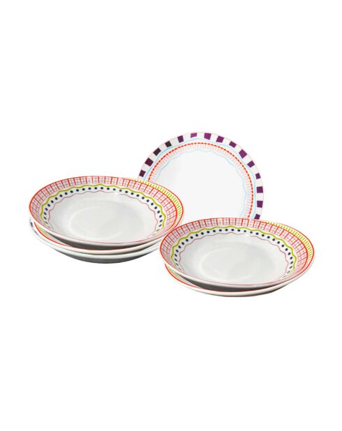 Lot de 6 assiettes creuses Relax sun en porcelaine multicolores - 20x5 cm