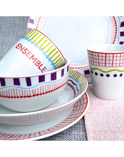 Lot de 6 assiettes creuses Relax sun en porcelaine multicolores - 20x5 cm