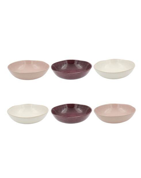 Lot de 6 assiettes creuses Terra en céramique roses - 20,5x5,3 cm