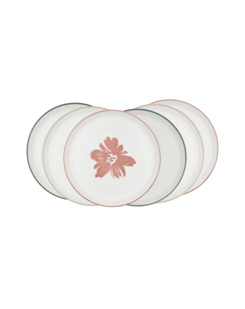 Dessertteller Hanae aus Porzellan, rosa/beige/grün, Durchmesser 19,5 cm, 6 Stück
