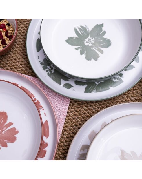 Dessertteller Hanae aus Porzellan, rosa/beige/grün, Durchmesser 19,5 cm, 6 Stück