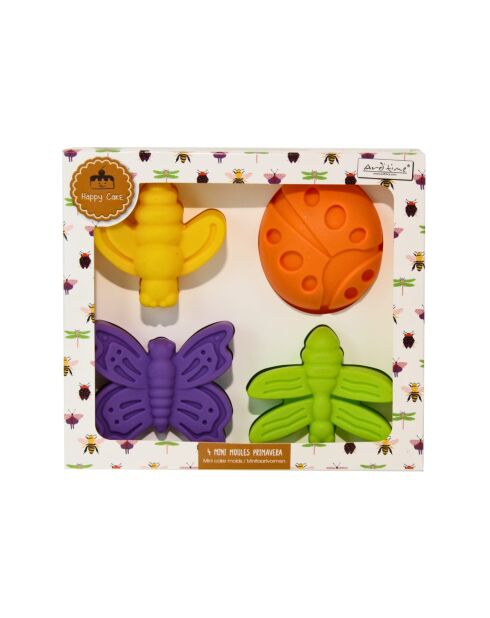 Set mit 4 mehrfarbigen Happy Cake-Mini-Silikon-Insektenformen
