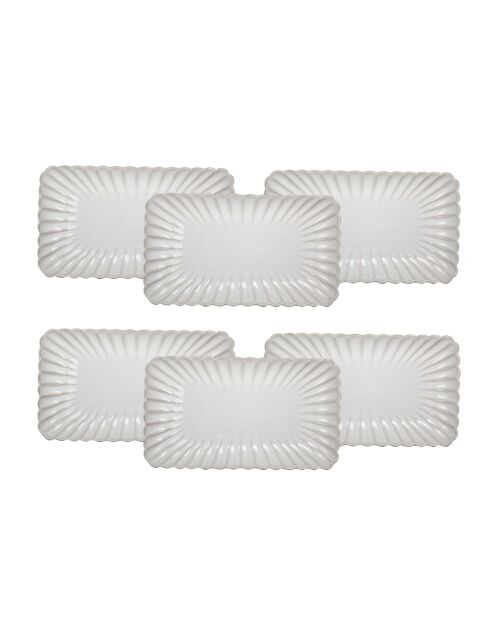 Set van 6 grote rechthoekige witte keramische Coquillage borden - 26x15 cm