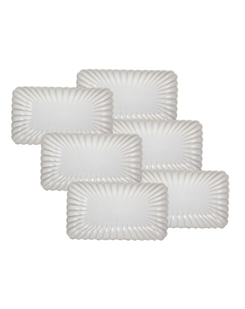Set van 6 grote rechthoekige witte keramische Coquillage borden - 26x15 cm