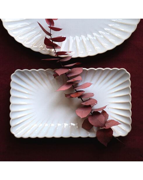 Set van 6 grote rechthoekige witte keramische Coquillage borden - 26x15 cm