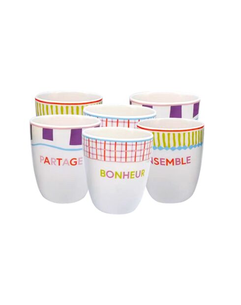 Lot de 6 gobelets Relax sunLot en porcelaine multicolores - 8×10cm