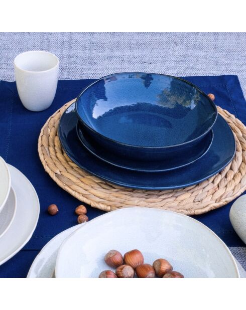 Saladier Oia en céramique bleu - 22×5,8cm