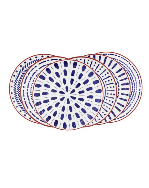 Set mit 6 großen blauen Porzellantellern von Santorin — D.26,5 cm