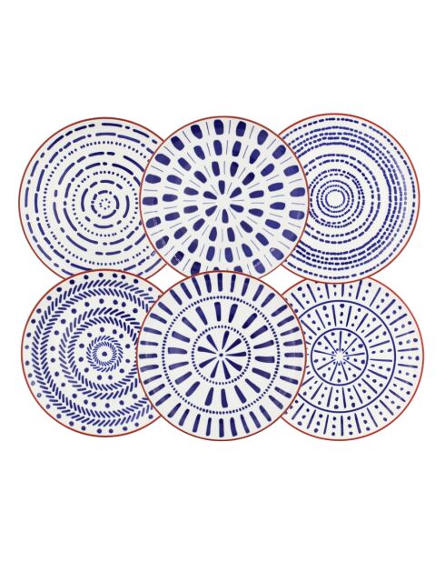 Set mit 6 großen blauen Porzellantellern von Santorin — D.26,5 cm