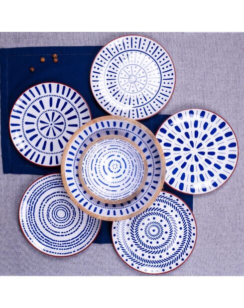 Set mit 6 großen blauen Porzellantellern von Santorin — D.26,5 cm