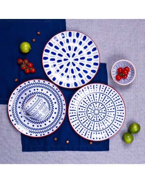 Set mit 6 großen blauen Porzellantellern von Santorin — D.26,5 cm