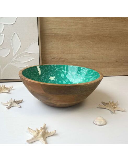 Saladier grand modèle Sea en bois de manguier bleu - 30,5x10 cm